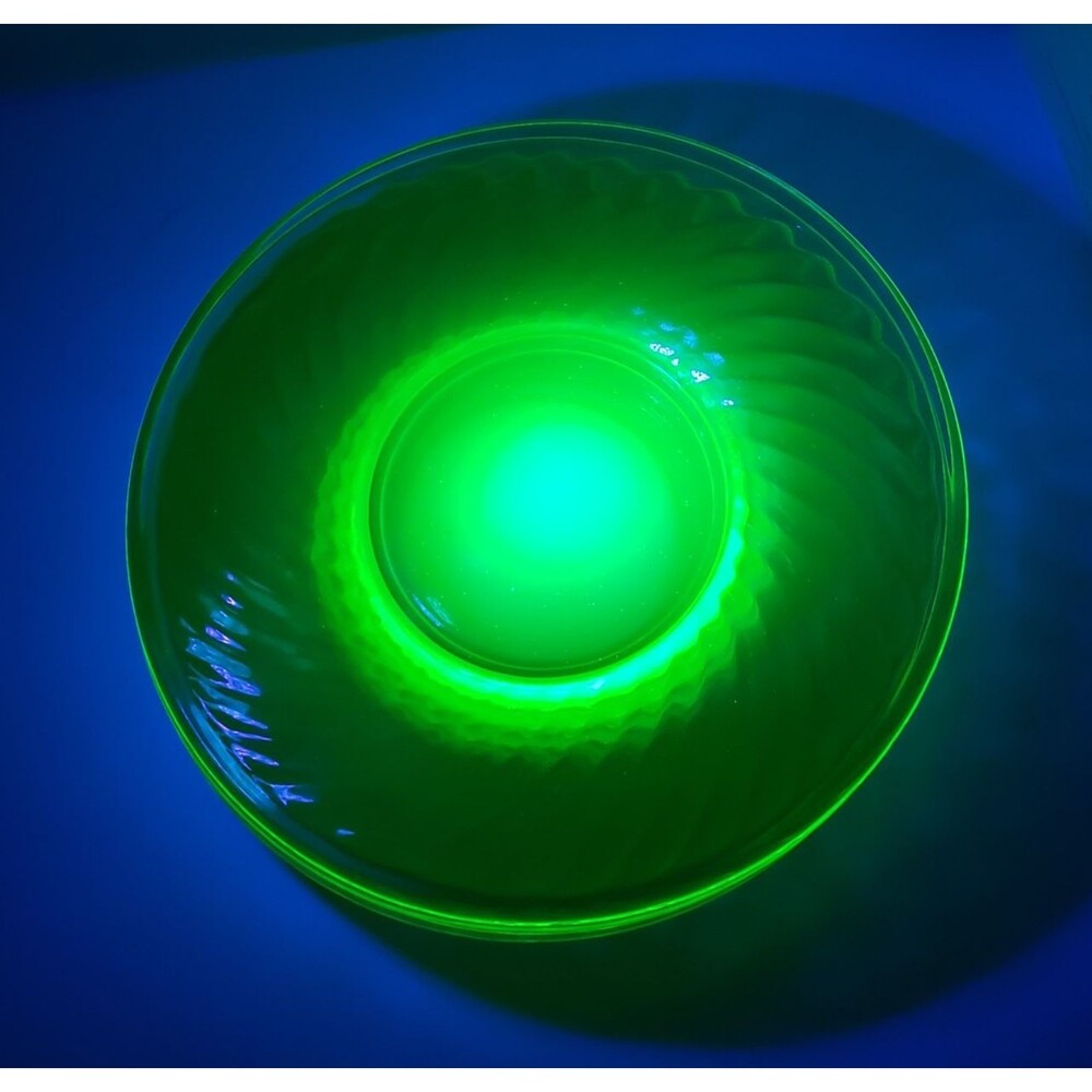 Lot of 5 Uranium Optic Swirl Green Depression Glass Saucer Bread Dessert Plates